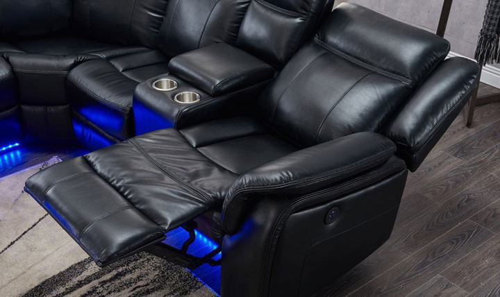 Global Furniture Gracelyn 4-Seater Black Reclining Sectional w/ LED Lighting-jenniferfurniture