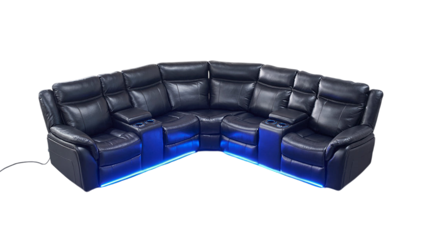 Global Furniture Gracelyn 4-Seater Black Reclining Sectional w/ LED Lighting-jenniferfurniture