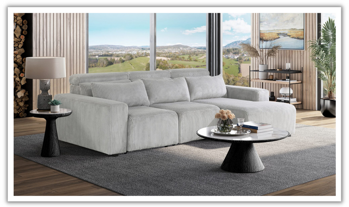 Global Furniture Gray 3-Seater Power Fabric Sectional Recliner Sofa