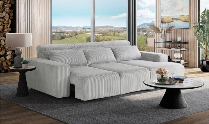 Global Furniture Gray 3-Seater Power Fabric Sectional Recliner Sofa