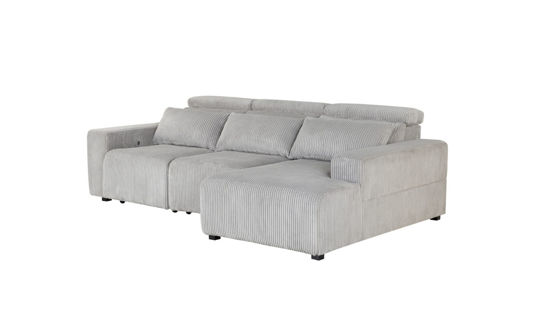 Global Furniture Gray 3-Seater Power Fabric Sectional Recliner Sofa