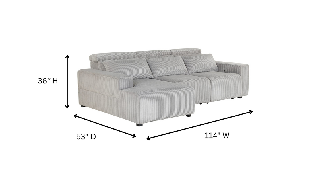 Global Furniture Gray 3-Seater Power Fabric Sectional Recliner Sofa