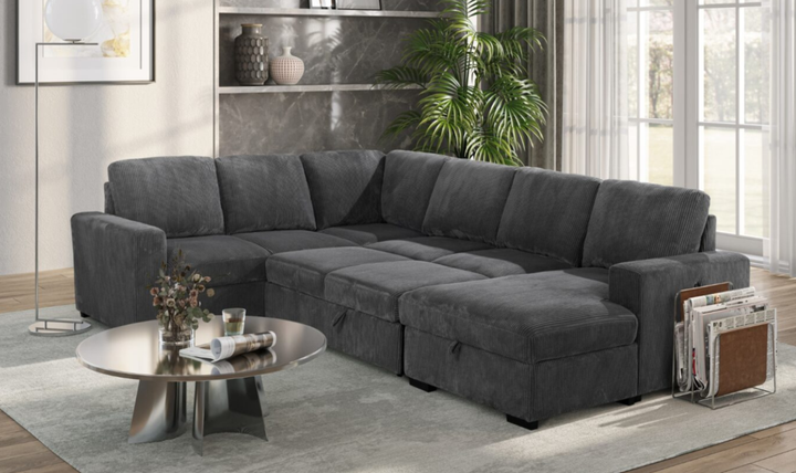 Global Furniture Gray 5-Seater Fabric Modular Sectional Sleeper Sofa-Jennifer Furniture