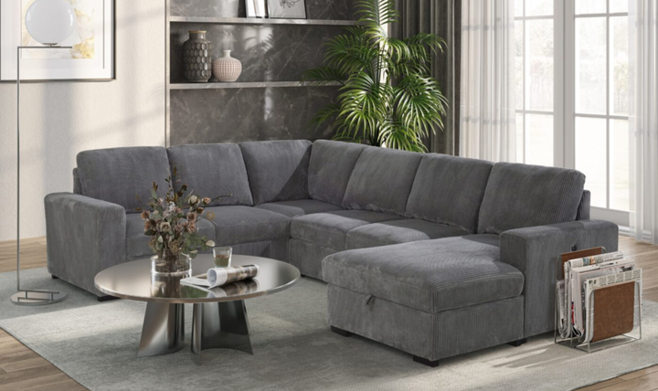 Global Furniture Gray 5-Seater Fabric Modular Sectional Sleeper Sofa-Jennifer Furniture
