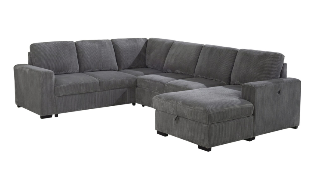Global Furniture Gray 5-Seater Fabric Modular Sectional Sleeper Sofa-Jennifer Furniture