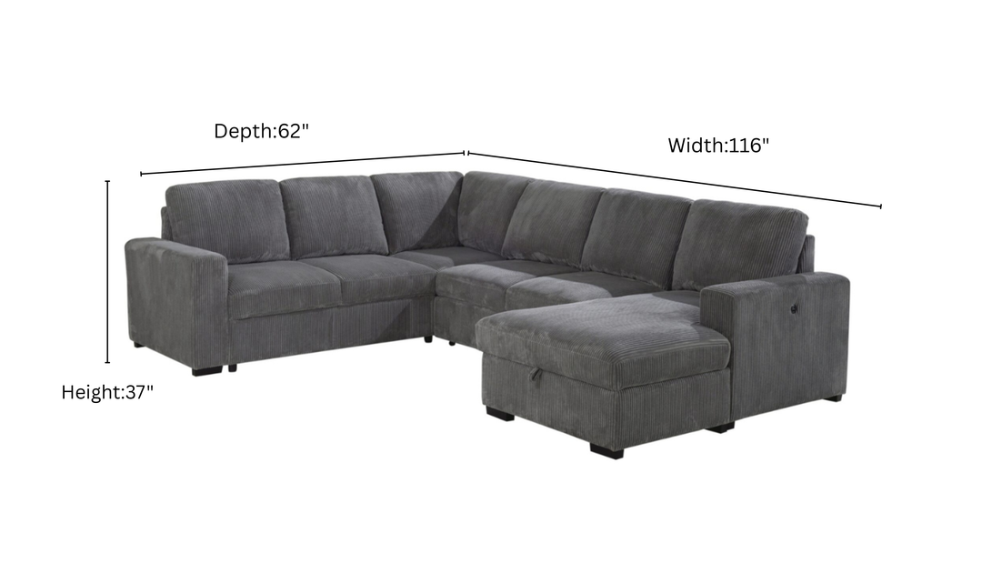 Global Furniture Gray 5-Seater Fabric Modular Sectional Sleeper Sofa-Jennifer Furniture