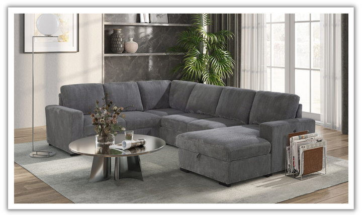 Global Furniture Gray 5-Seater Fabric Sectional Sleeper Sofa