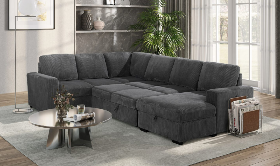 Global Furniture Gray 5-Seater Fabric Sectional Sleeper Sofa