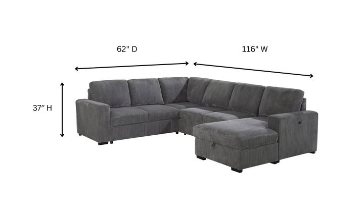 Global Furniture Gray 5-Seater Fabric Sectional Sleeper Sofa