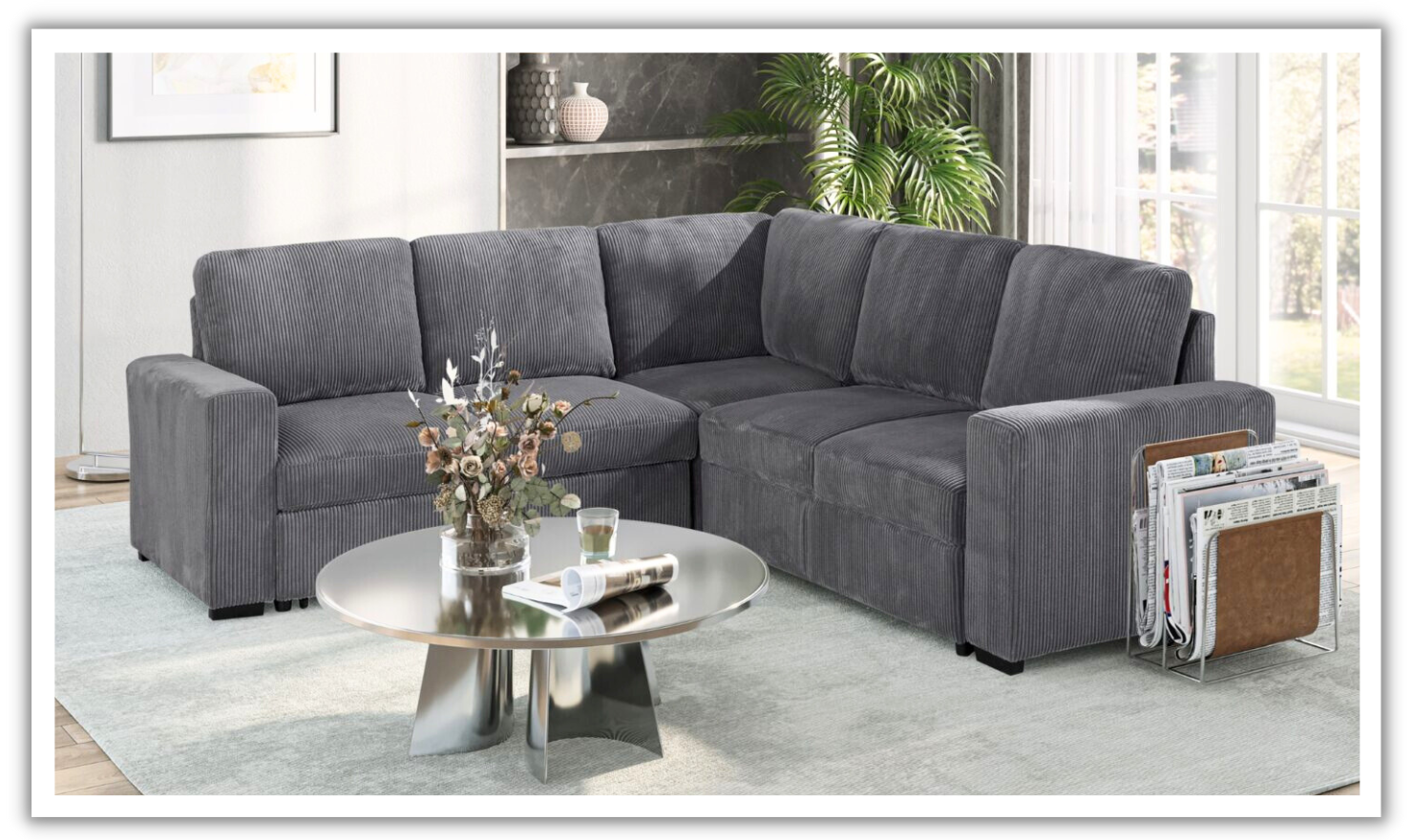 Global Furniture Gray Fabric 4-Seater Sectional Sofa