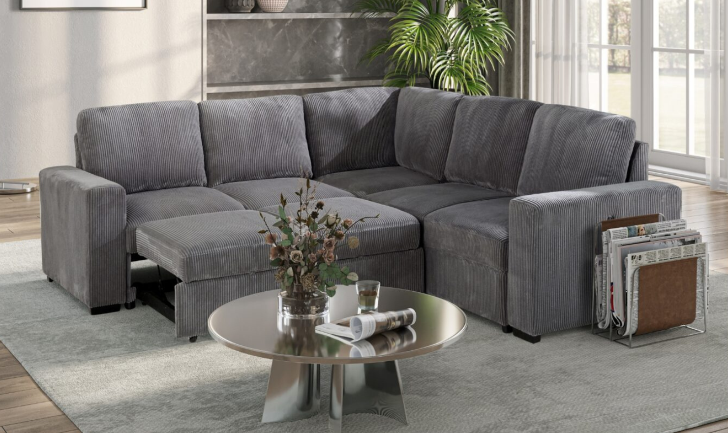 Global Furniture Gray Fabric 4-Seater Sectional Sofa