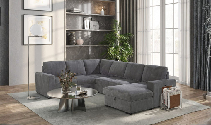 Global Furniture Gray Sectional Pull-Out Sofa Bed-Jennifer Furniture