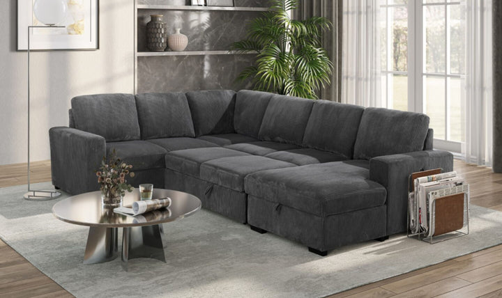 Global Furniture Gray Sectional Pull-Out Sofa Bed-Jennifer Furniture