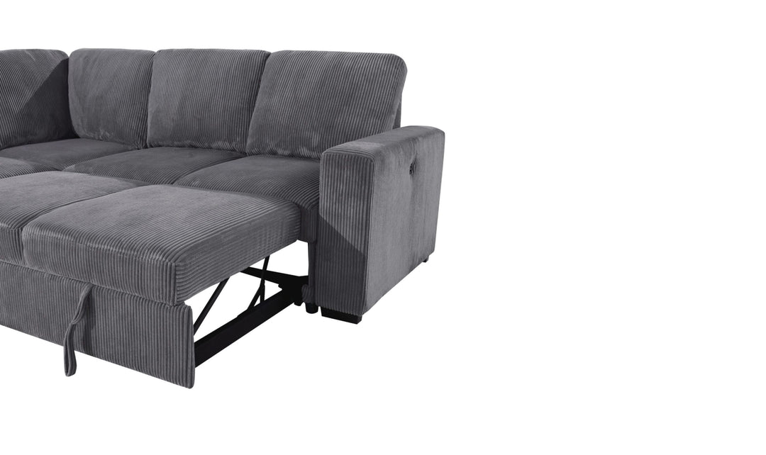 Global Furniture Gray Sectional Pull-Out Sofa Bed-Jennifer Furniture