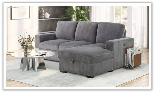 Global Furniture Grey L-Shape Fabric Sectional Sofa with Storage Chaise-jennifer furniture