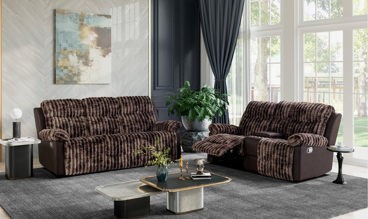 Global Furniture Lusso 3-Seater Brown Fabric Recliner Sofa