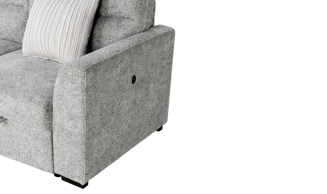 Global Furniture Nickel L-Shape Fabric Sleeper Sectional Sofa With 3 Pillows And Ottoman-Jennifer Furniture