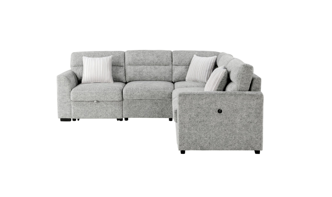 Global Furniture Nickel L-Shape Fabric Sleeper Sectional Sofa With 3 Pillows And Ottoman-Jennifer Furniture