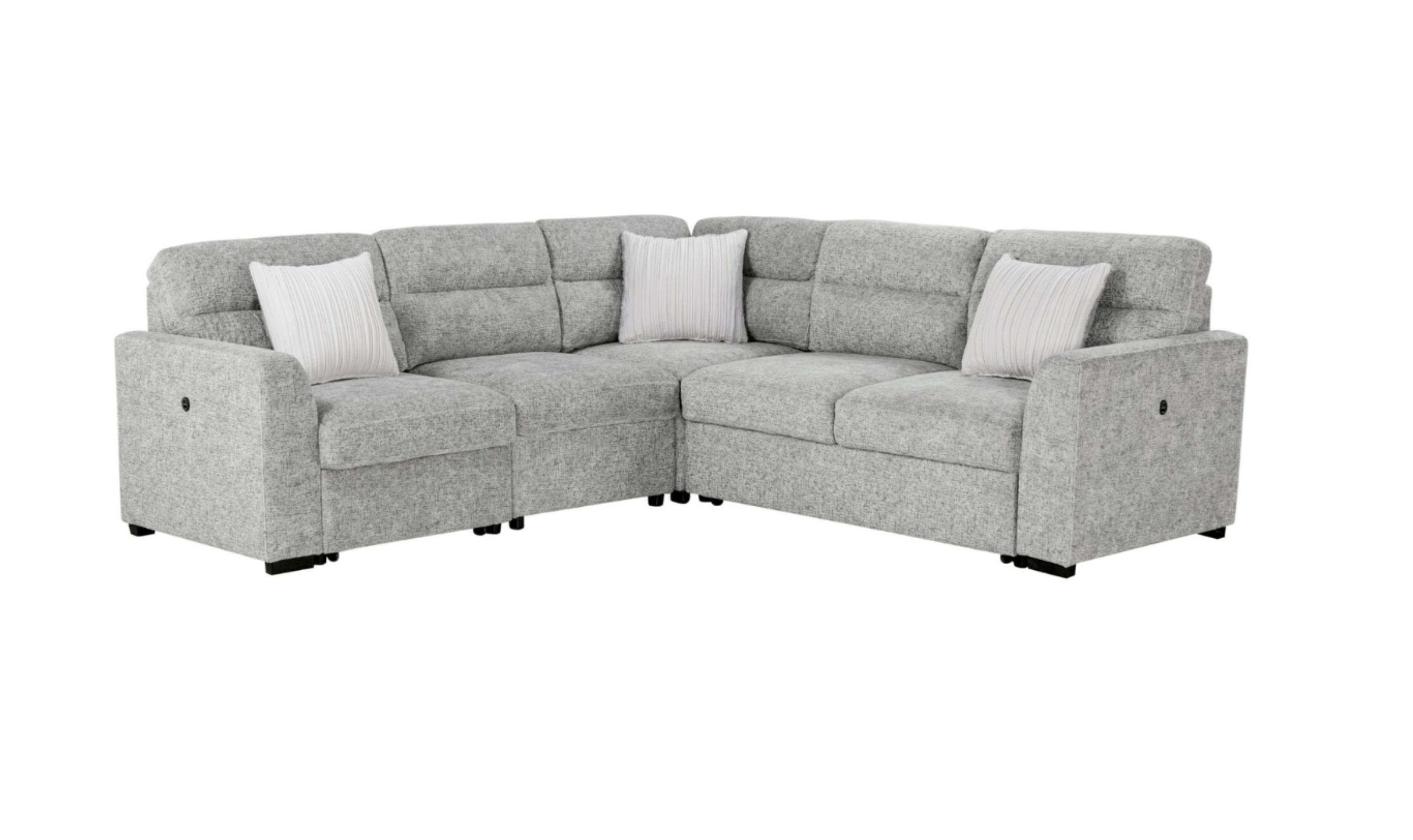 Global Furniture Nickel L-Shape Fabric Sleeper Sectional Sofa With 3 Pillows And Ottoman-Jennifer Furniture