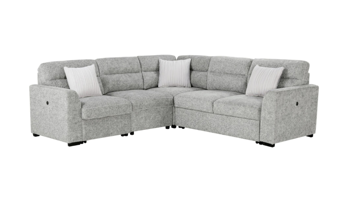 Global Furniture Nickel L-Shape Fabric Sleeper Sectional Sofa With 3 Pillows And Ottoman-Jennifer Furniture