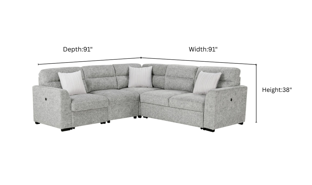 Global Furniture Nickel L-Shape Fabric Sleeper Sectional Sofa With 3 Pillows And Ottoman-Jennifer Furniture