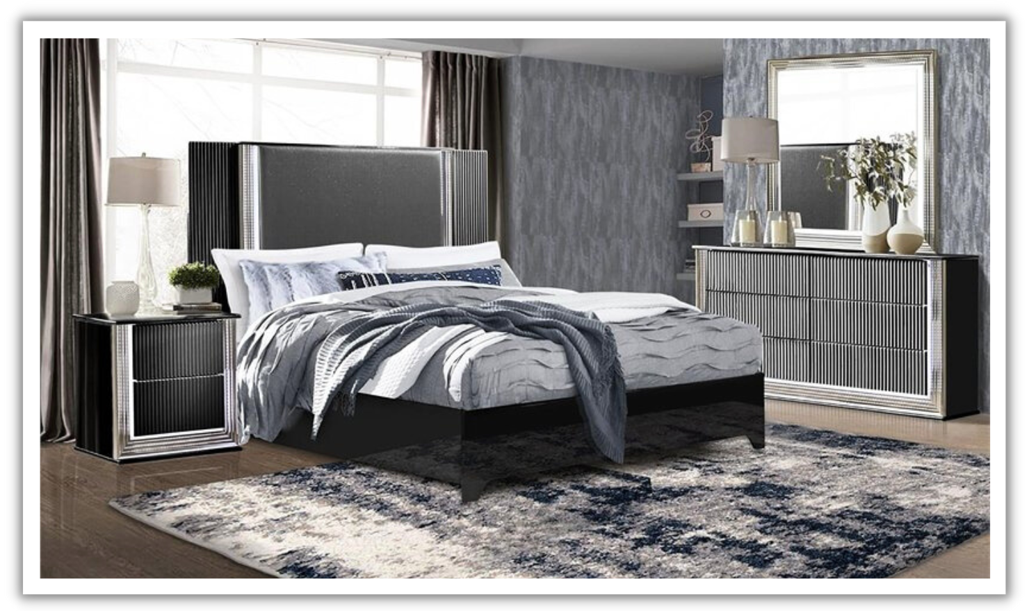 Global Furniture Aspen Panel Bed with LED Lights (King /Queen size)-jennifer furniture