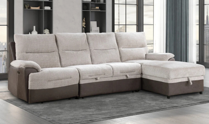 Global Furniture Beige 4-Seater Fabric L-Shape Sectional Sleeper Sofa With USB Ports