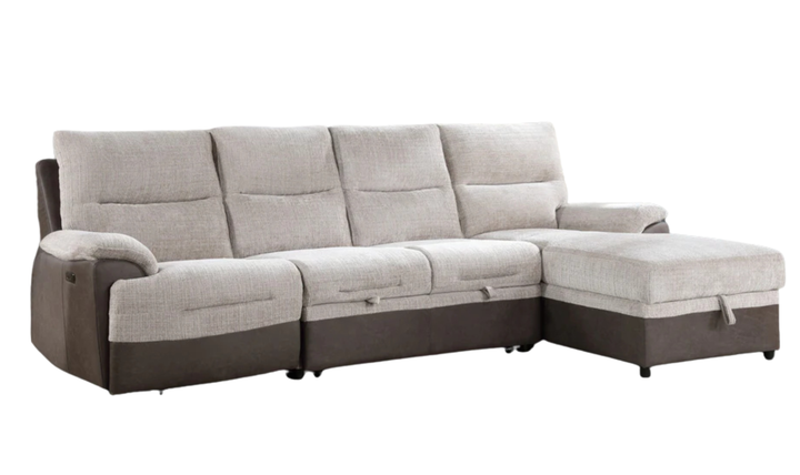 Global Furniture Beige 4-Seater Fabric L-Shape Sectional Sleeper Sofa With USB Ports