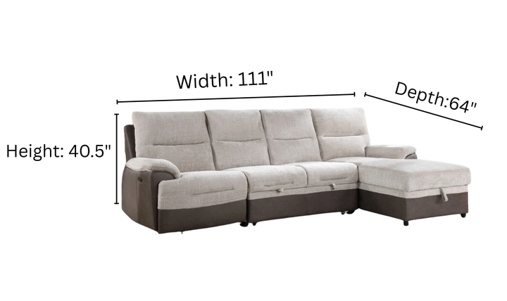 Global Furniture Beige 4-Seater Fabric L-Shape Sectional Sleeper Sofa With USB Ports