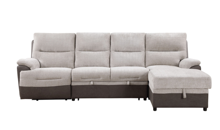 Global Furniture Beige 4-Seater Fabric L-Shape Sectional Sleeper Sofa With USB Ports