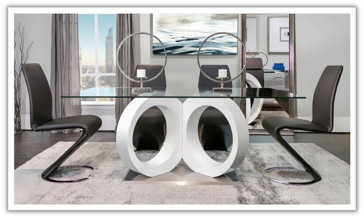 Global Furniture Gottlieb Contemporary Glass Top Dining Table in White
