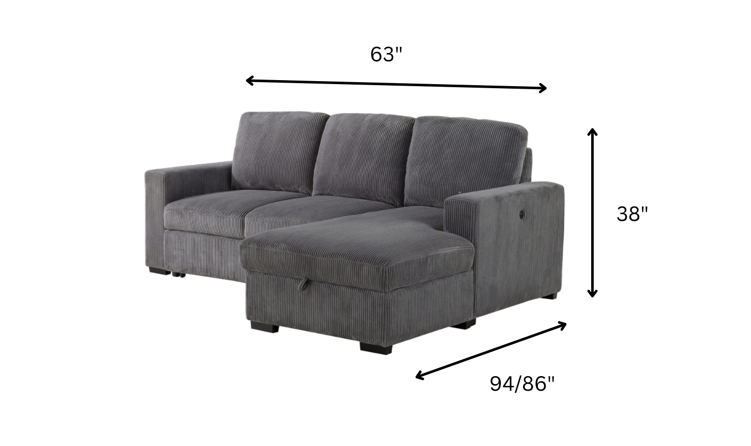 Global Furniture Gray L-Shape Fabric Sectional Sofa with Storage Chaise