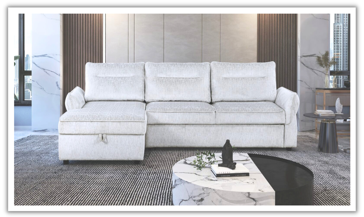 Global Furniture Gray Pull Out 3-Seater Fabric Sofa Bed-jennifer furniture