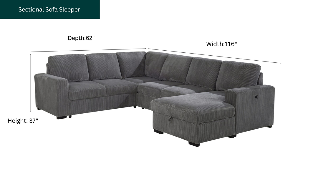 Global Furniture Gray Sectional Pull-Out Sofa Bed