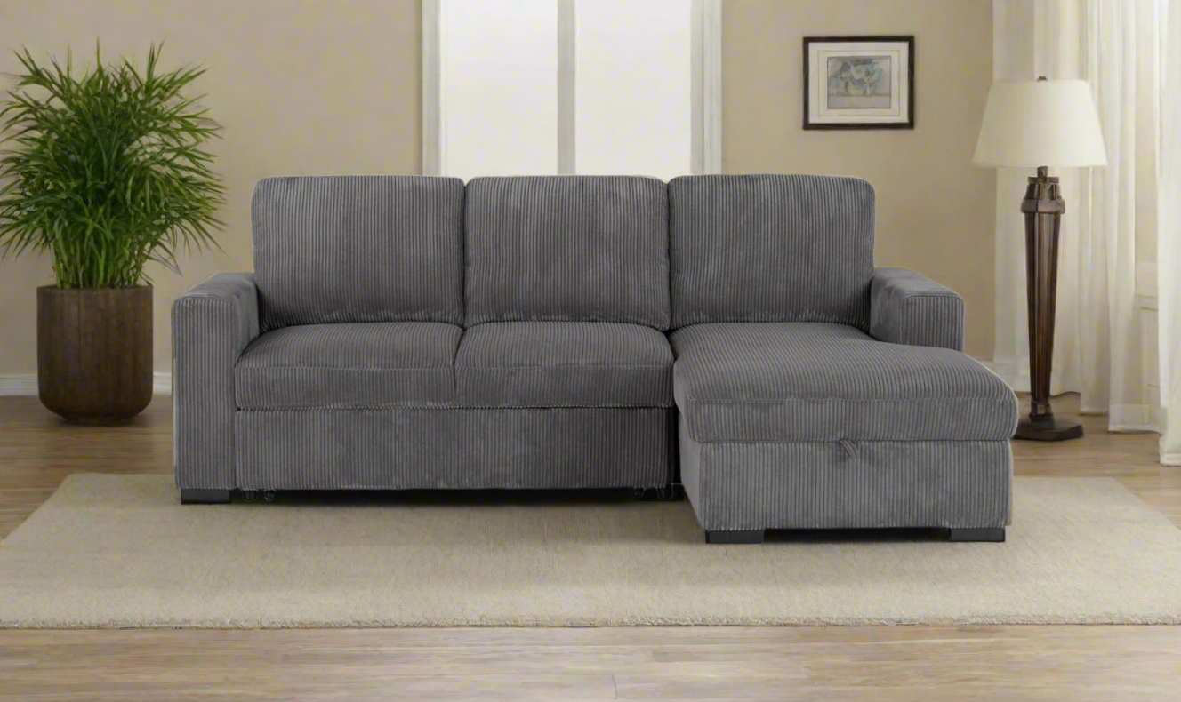 Global Furniture Gray L-Shape Fabric Sectional Sofa with Storage Chaise-jennifer furniture