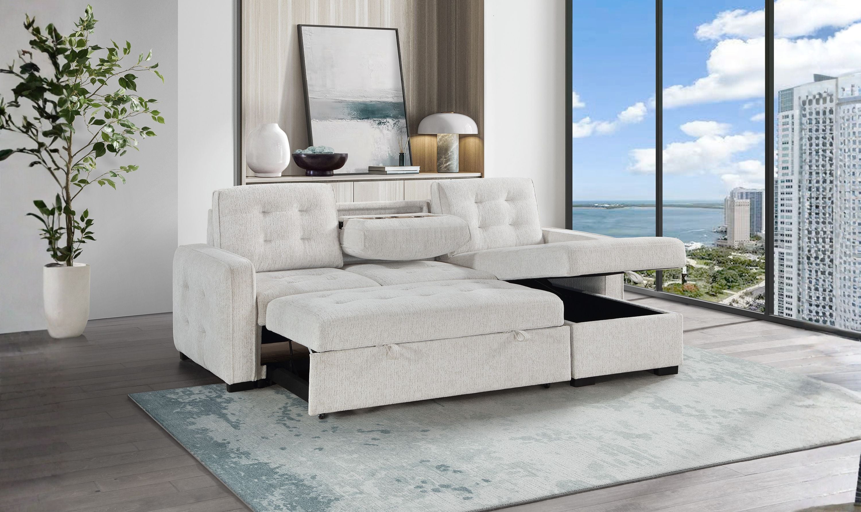 Global Furniture Haven Queen Reversible Pull-Out Sofa Bed with Storage Chaise