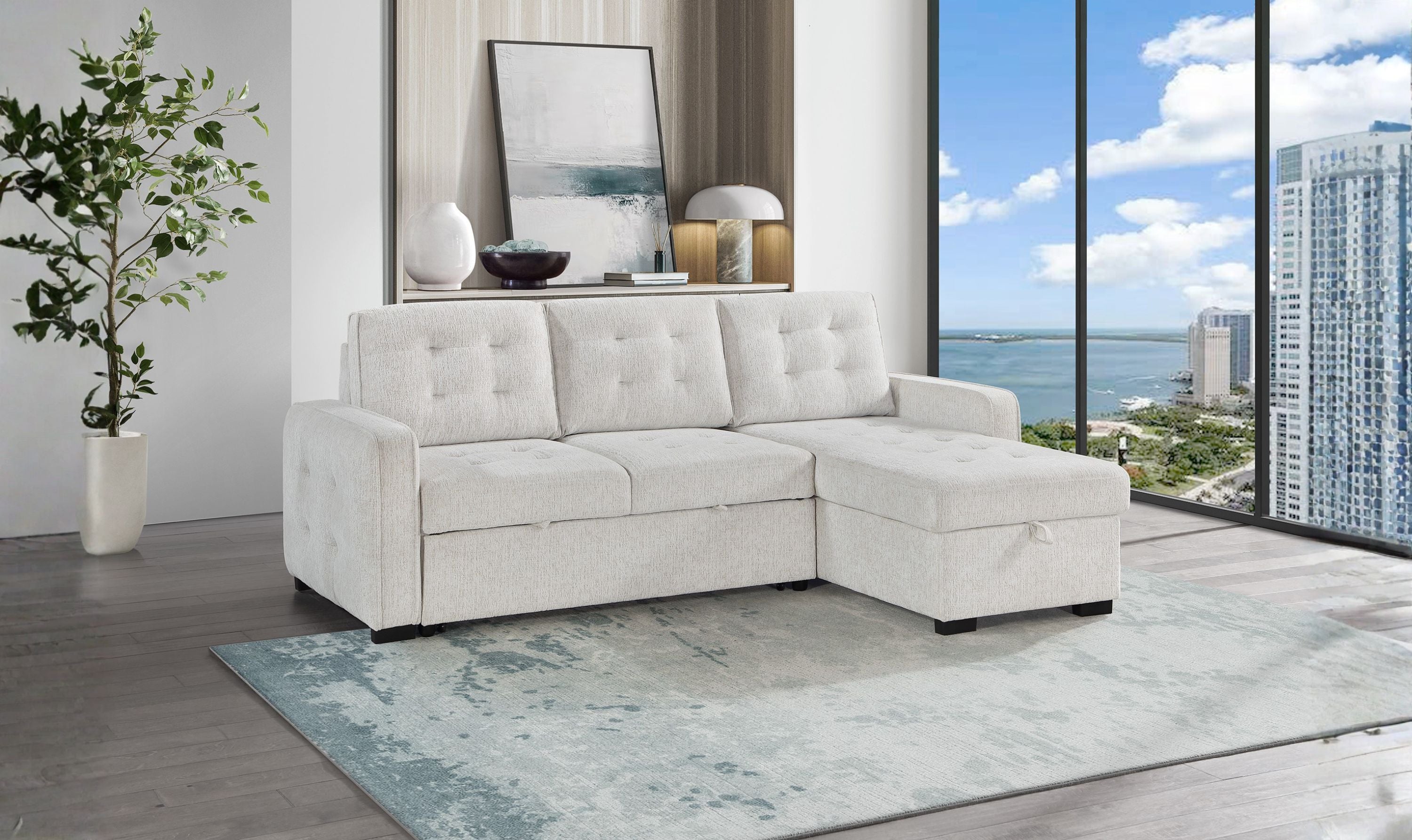 Global Furniture Haven Queen Reversible Pull-Out Sofa Bed with Storage Chaise