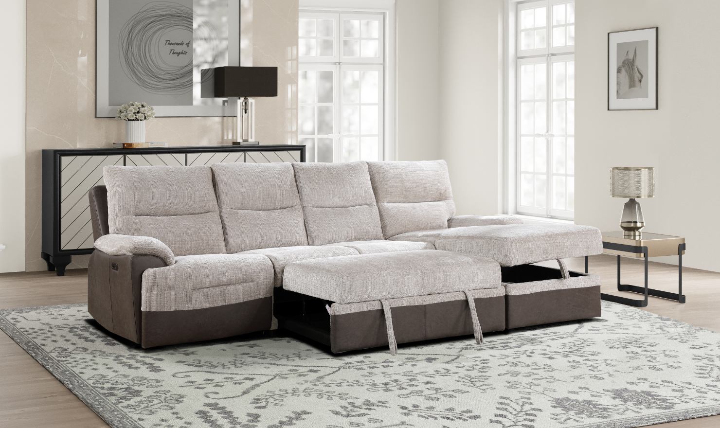 Global Furniture Living Beige 4-Seater Sectional Sofa with USB Port
