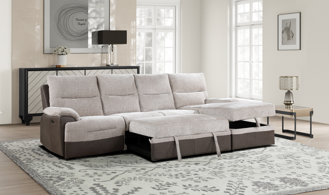 Global Furniture Living Beige 4-Seater Sectional Sofa with USB Port