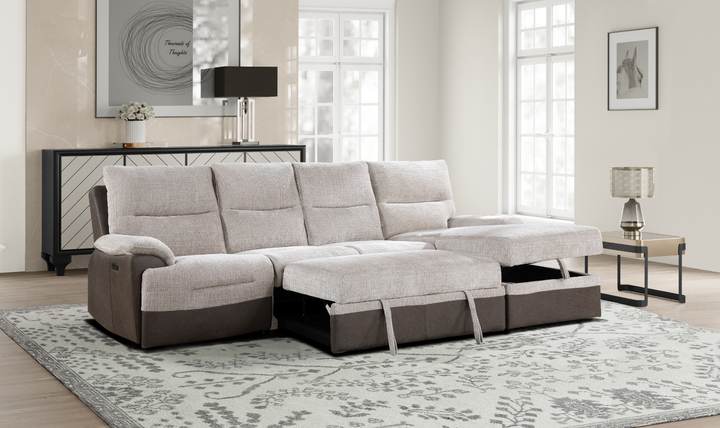 Global Furniture Living Beige 4-Seater Sectional Sofa with USB Port