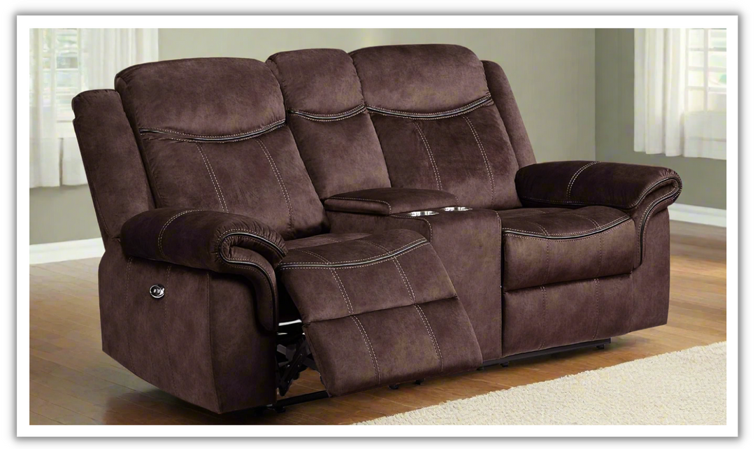 Global Furniture Maison Leather Power Reclining Loveseat with Cup Holders-jennifer furniture