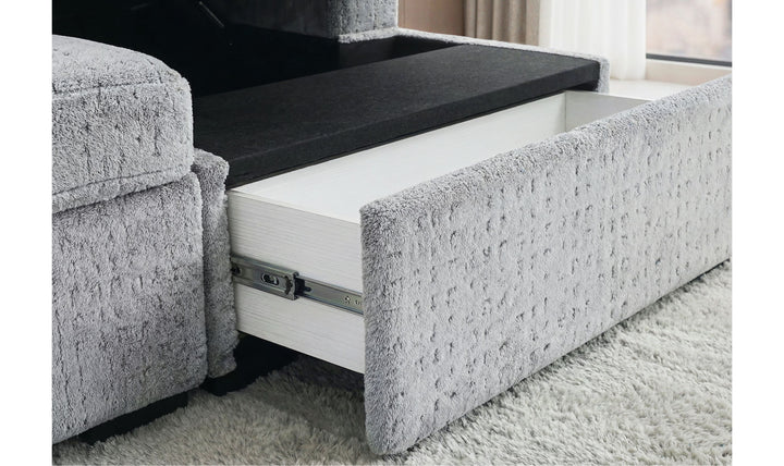 Global Furniture Nova Grey Pull-Out Sofa Bed with LED Bookshelf Arms