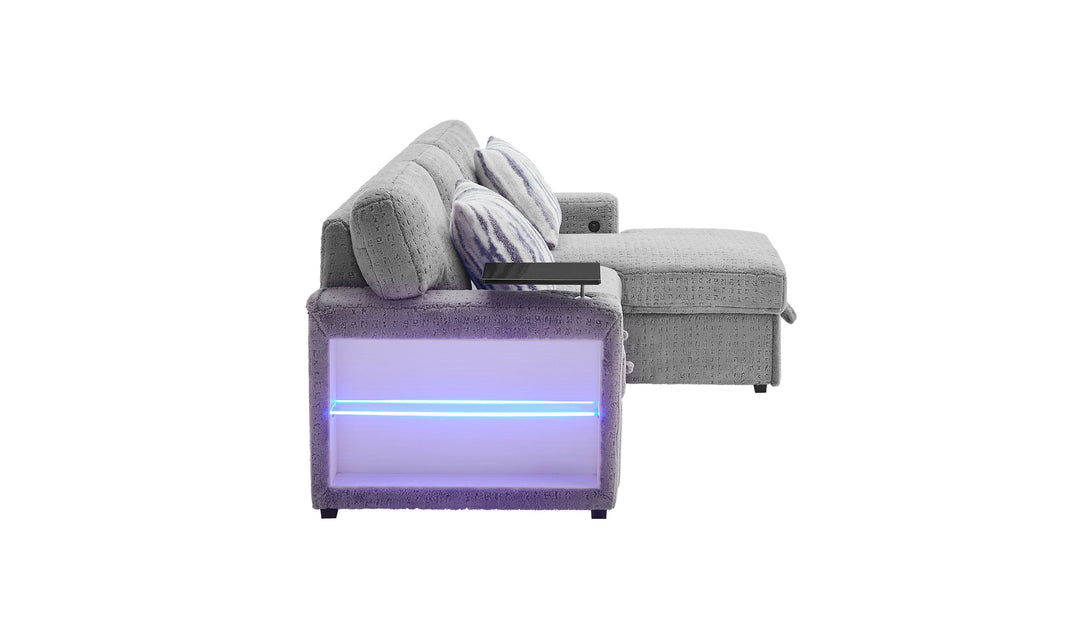 Global Furniture Nova Grey Pull-Out Sofa Bed with LED Bookshelf Arms