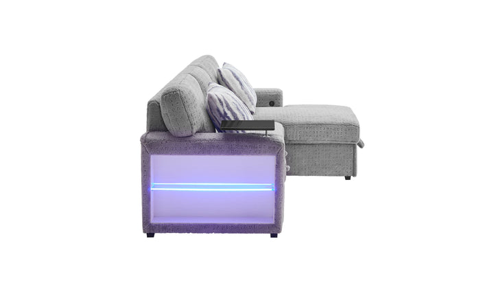 Global Furniture Nova Grey Pull-Out Sofa Bed with LED Bookshelf Arms
