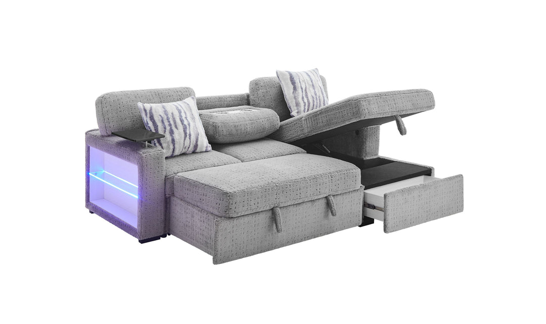 Global Furniture Nova Grey Pull-Out Sofa Bed with LED Bookshelf Arms