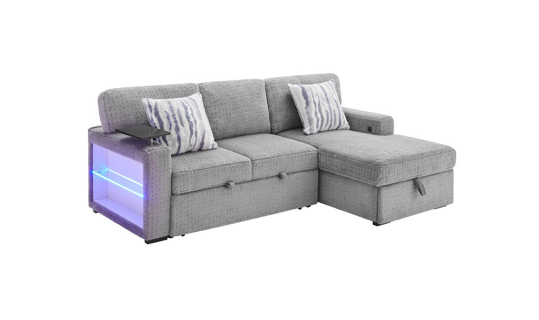 Global Furniture Nova Grey Pull-Out Sofa Bed with LED Bookshelf Arms