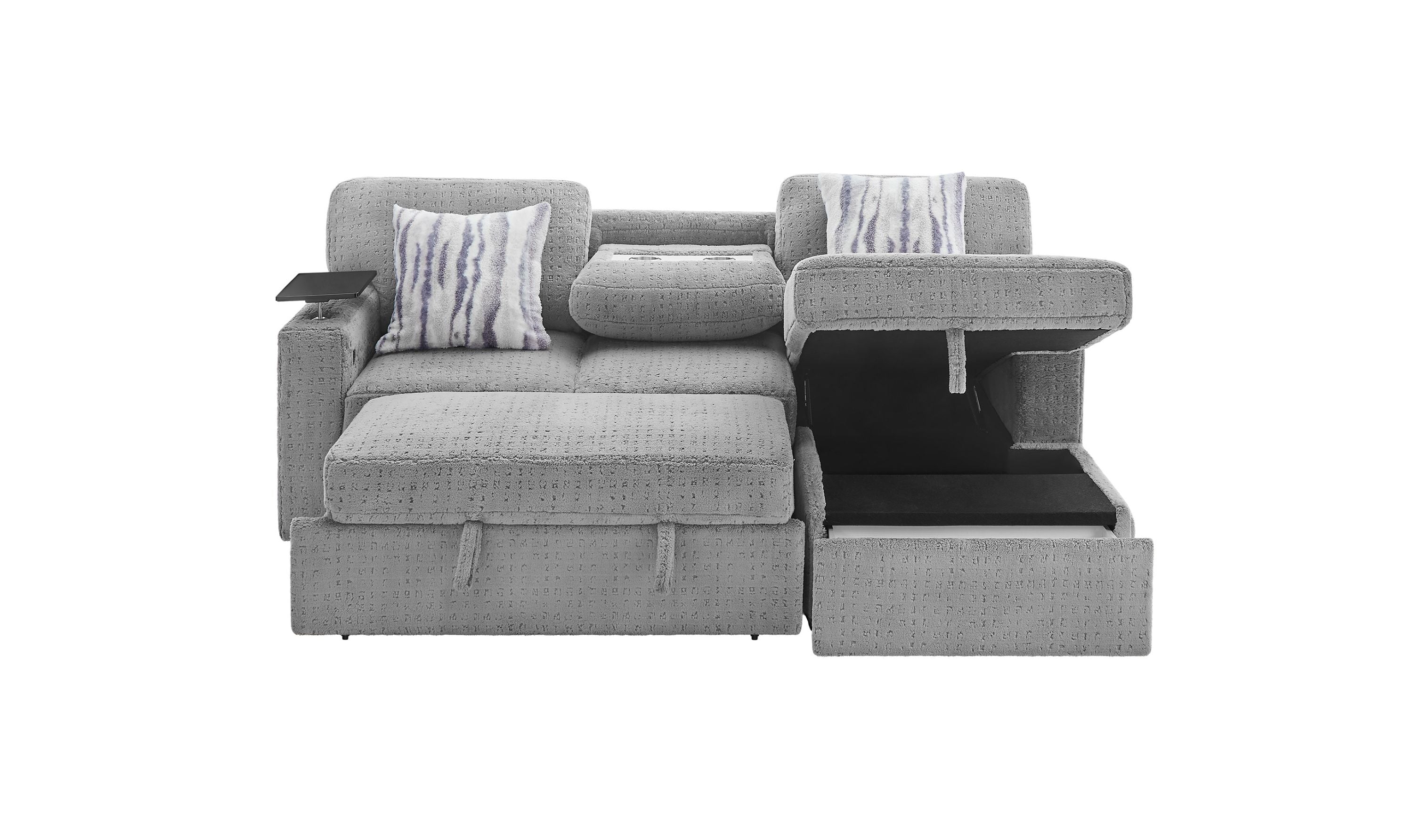 Global Furniture Nova Grey Pull-Out Sofa Bed with LED Bookshelf Arms