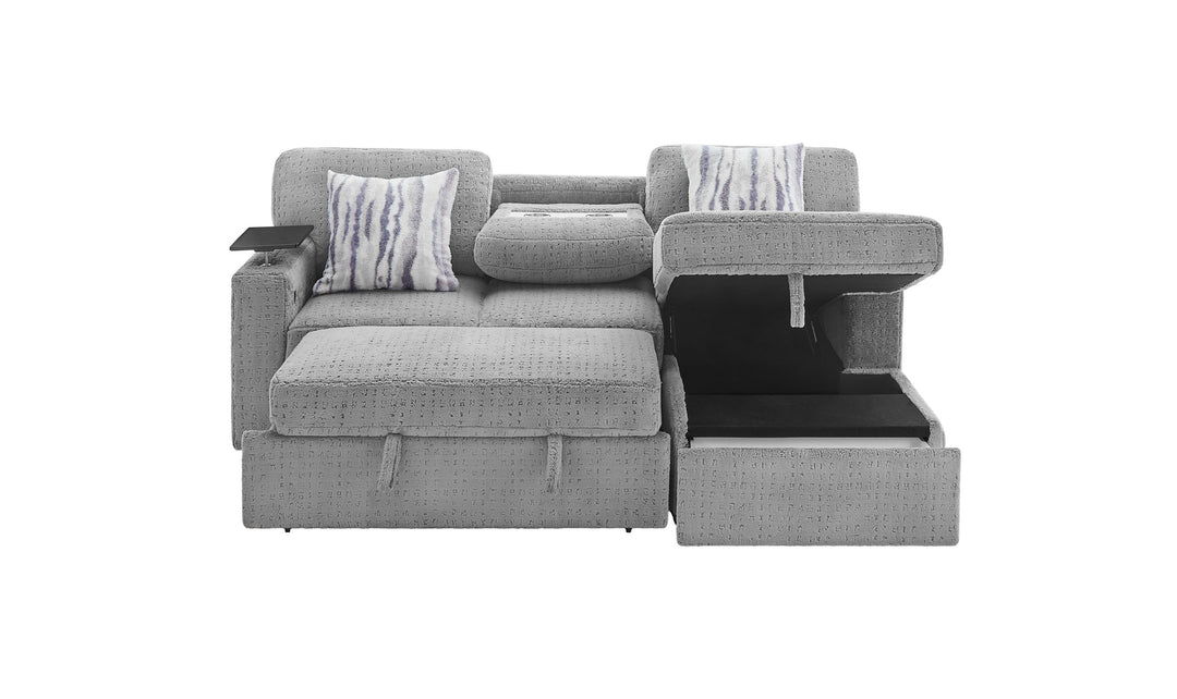 Global Furniture Nova Grey Pull-Out Sofa Bed with LED Bookshelf Arms