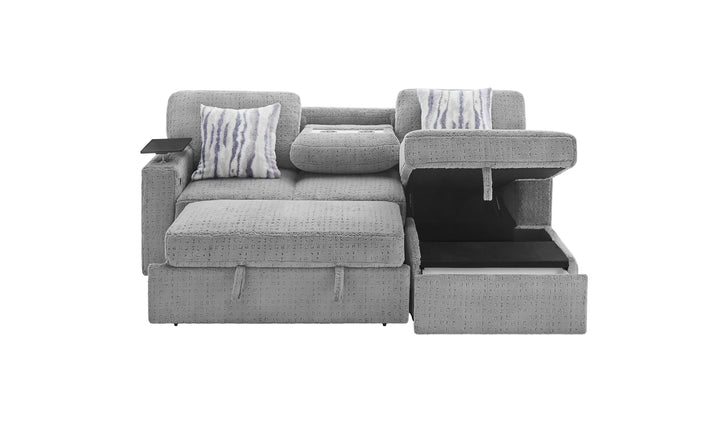 Global Furniture Nova Grey Pull-Out Sofa Bed with LED Bookshelf Arms