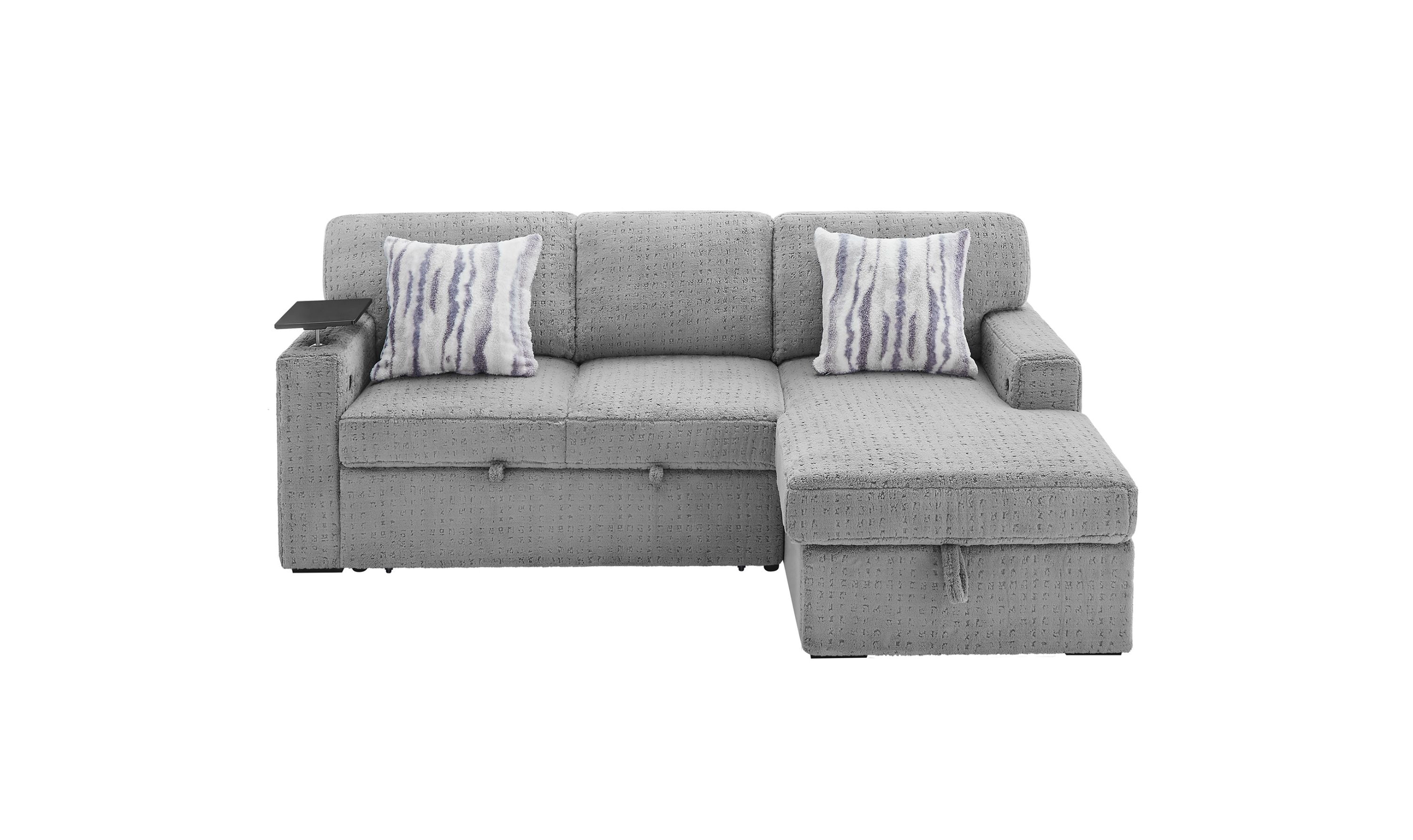 Global Furniture Nova Grey Pull-Out Sofa Bed with LED Bookshelf Arms